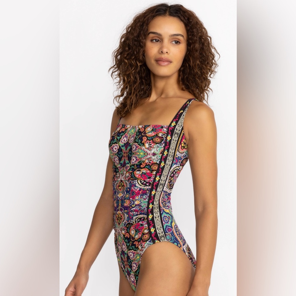 Johnny Was 'Hannah' Ruched Floral-Print One-Piece Swimsuit, Multicolor XL